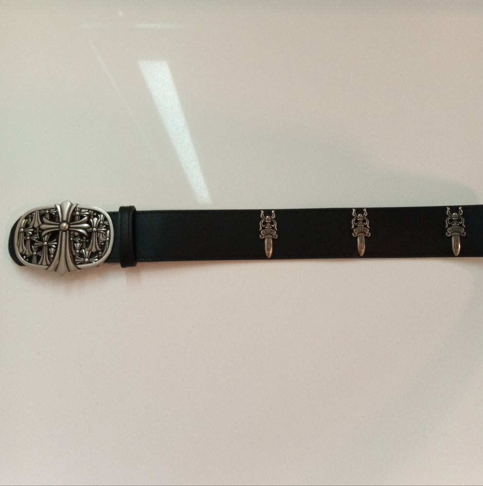 Chrome Hearts Cemetery Black Leather Dagger Belt